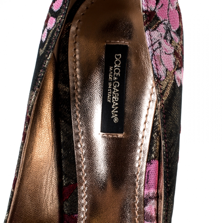 Pre Owned Dolce and Gabbana Multicolor Floral Glitter Fabric Brooch Pumps Size 41