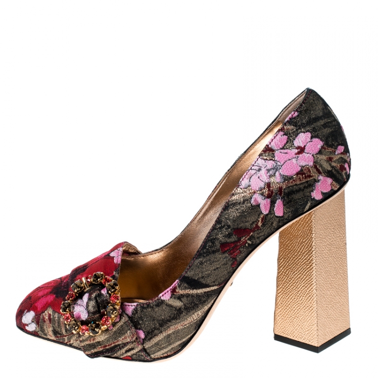 Pre Owned Dolce and Gabbana Multicolor Floral Glitter Fabric Brooch Pumps Size 41