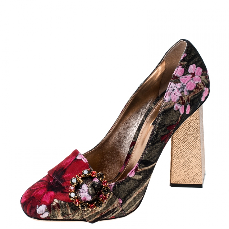 Pre Owned Dolce and Gabbana Multicolor Floral Glitter Fabric Brooch Pumps Size 41