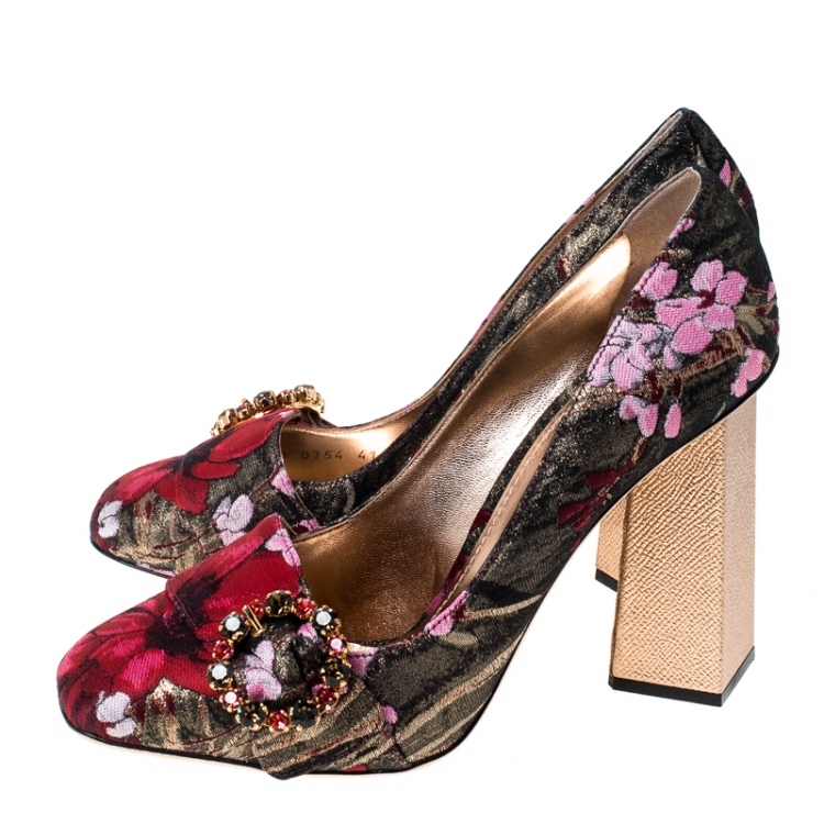 Pre Owned Dolce and Gabbana Multicolor Floral Glitter Fabric Brooch Pumps Size 41