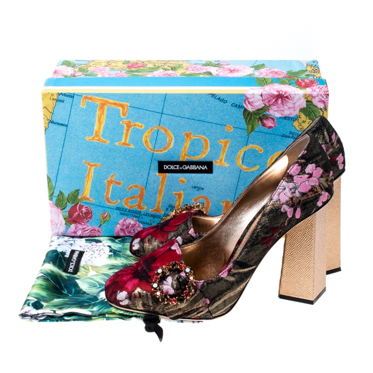 Pre Owned Dolce and Gabbana Multicolor Floral Glitter Fabric Brooch Pumps Size 41