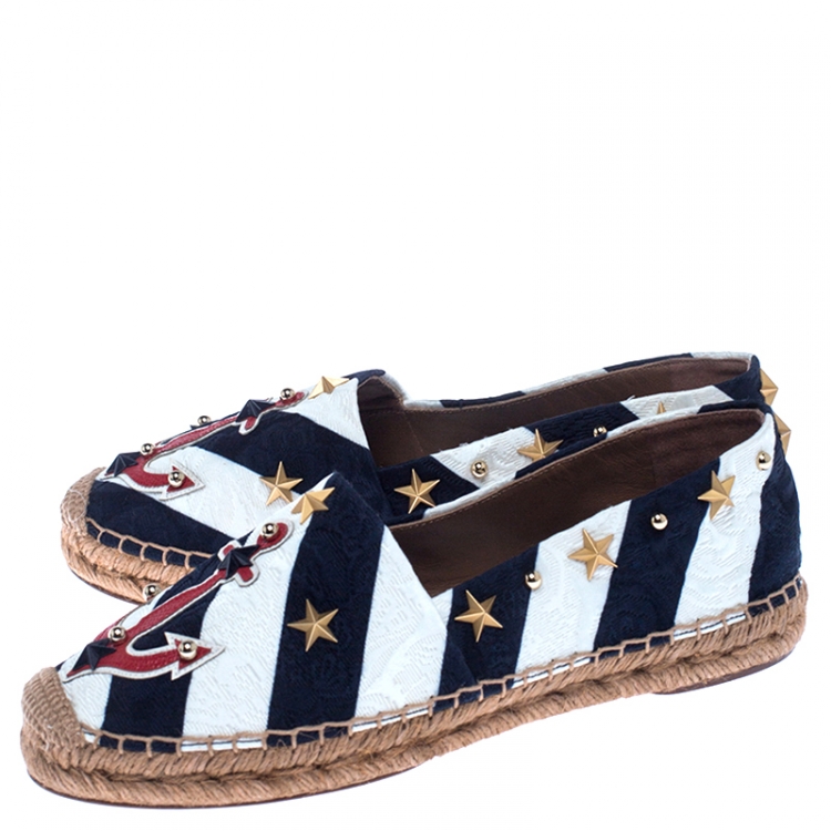 Pre Owned Dolce & Gabbana Blue/White Fabric Espadrille Loafers Size 38