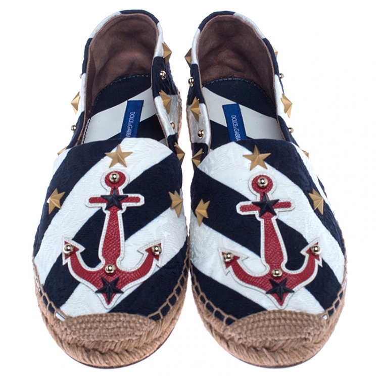 Pre Owned Dolce & Gabbana Blue/White Fabric Espadrille Loafers Size 38