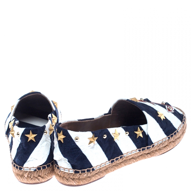 Pre Owned Dolce & Gabbana Blue/White Fabric Espadrille Loafers Size 38