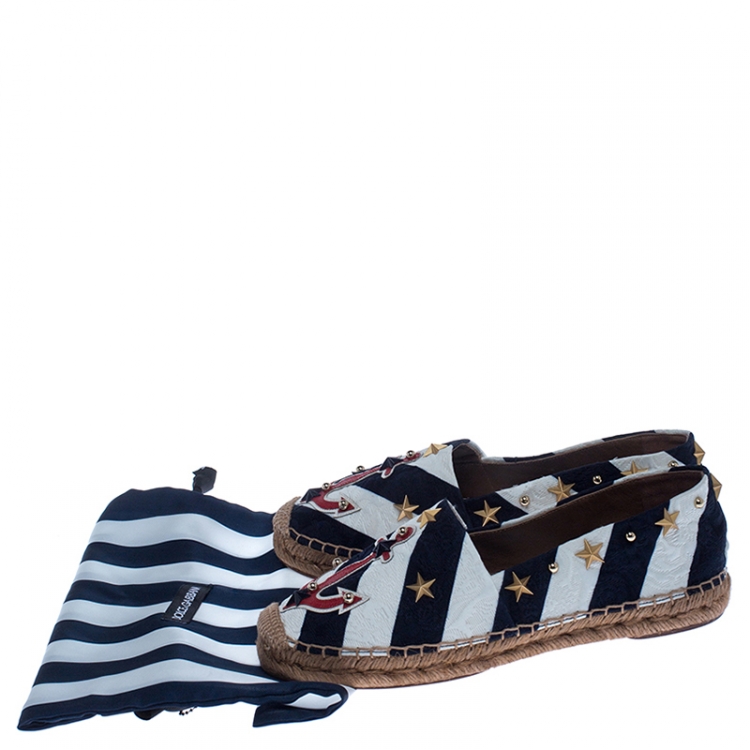 Pre Owned Dolce & Gabbana Blue/White Fabric Espadrille Loafers Size 38