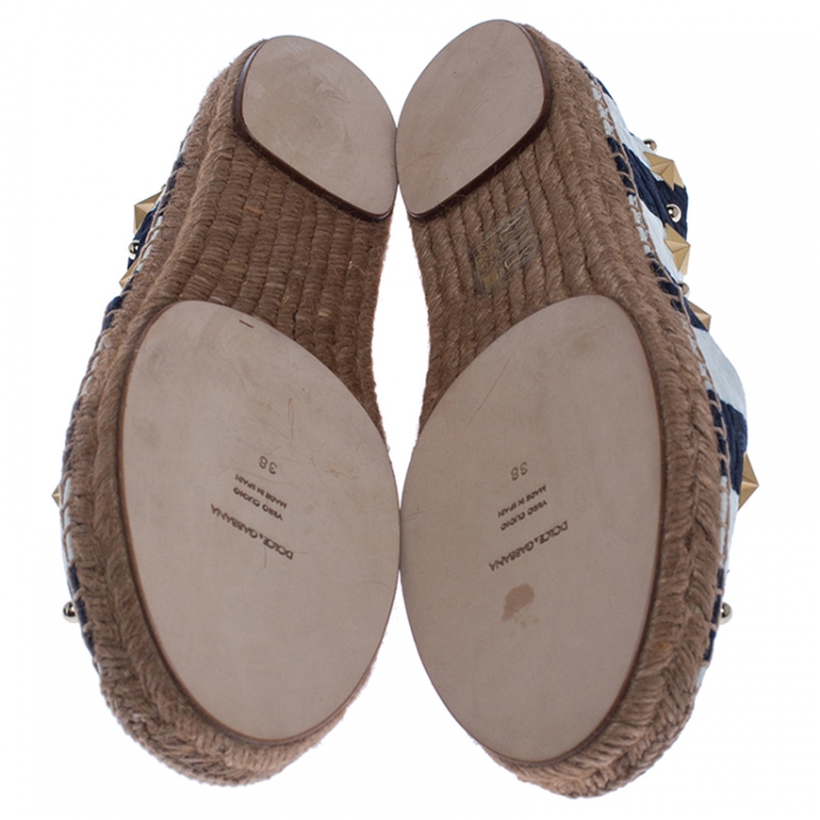 Pre Owned Dolce & Gabbana Blue/White Fabric Espadrille Loafers Size 38