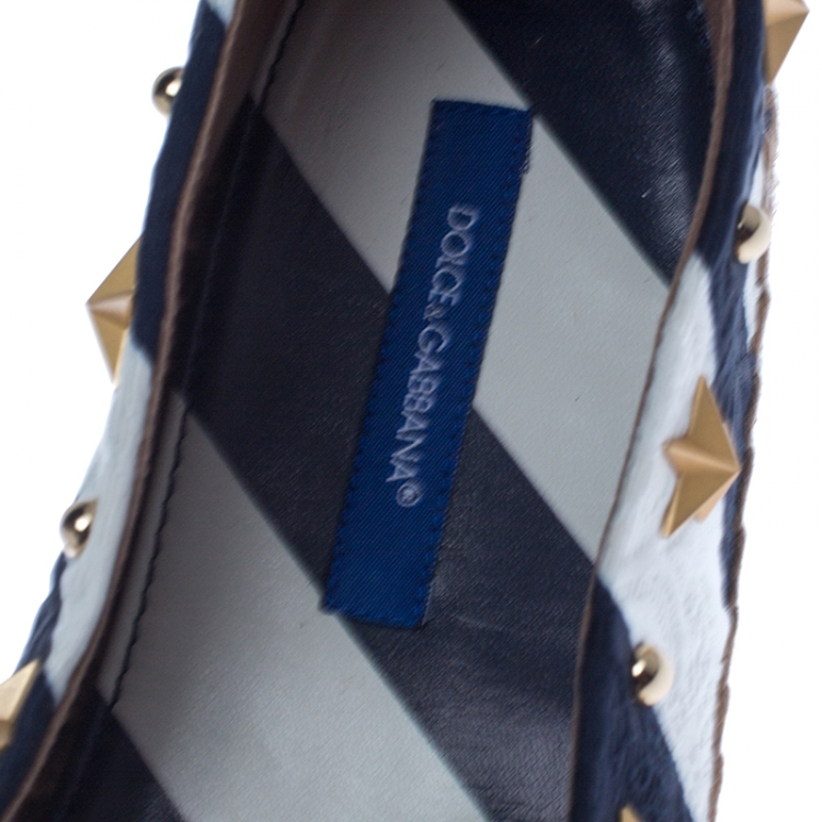 Pre Owned Dolce & Gabbana Blue/White Fabric Espadrille Loafers Size 38