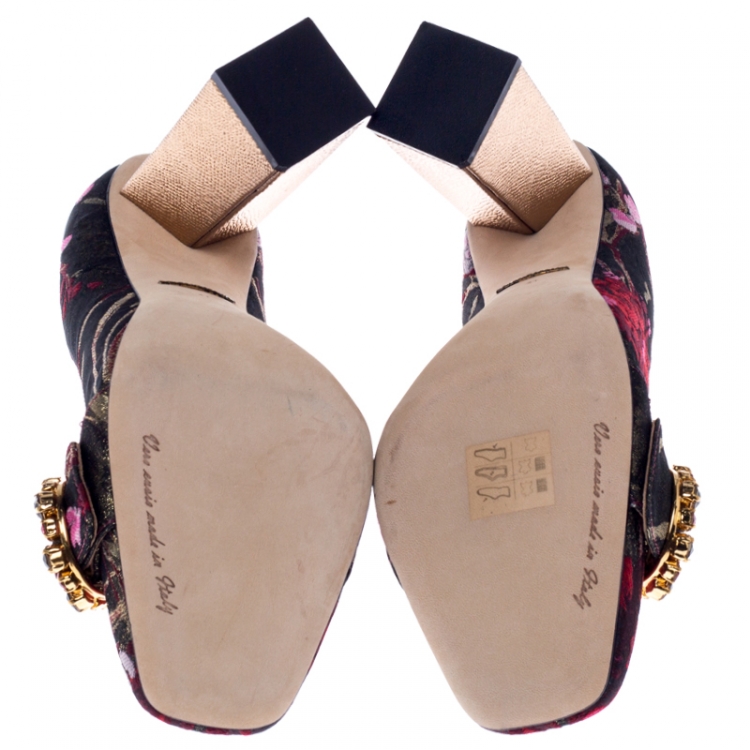 Pre Owned Dolce and Gabbana Multicolor Floral Brocade Fabric Embellished Block Heel Pumps Size 41