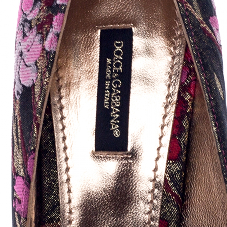 Pre Owned Dolce and Gabbana Multicolor Floral Brocade Fabric Embellished Block Heel Pumps Size 41