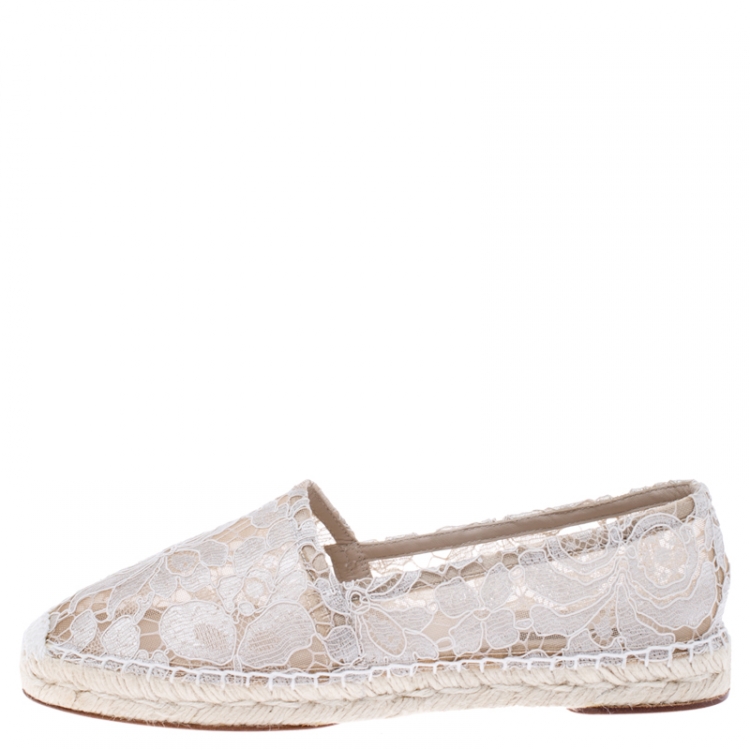 Pre Owned  Dolce&Gabbana White Floral Lace Espadrille Flats Size 39