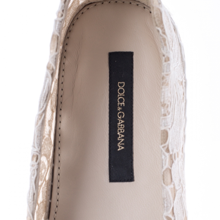 Pre Owned  Dolce&Gabbana White Floral Lace Espadrille Flats Size 39