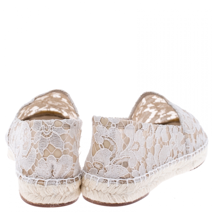 Pre Owned  Dolce&Gabbana White Floral Lace Espadrille Flats Size 39