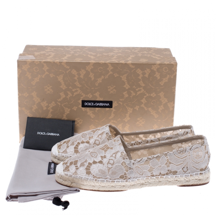 Pre Owned  Dolce&Gabbana White Floral Lace Espadrille Flats Size 39