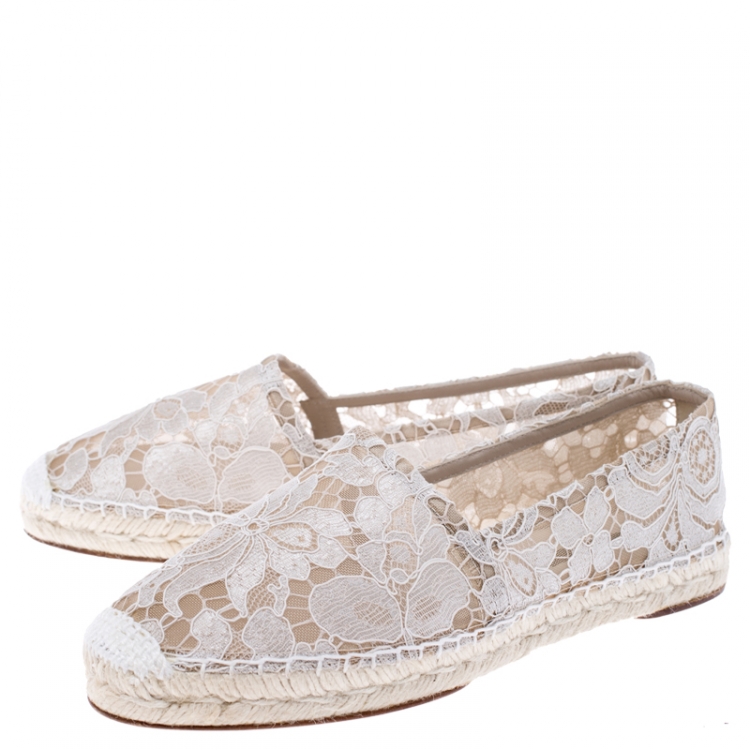Pre Owned  Dolce&Gabbana White Floral Lace Espadrille Flats Size 39