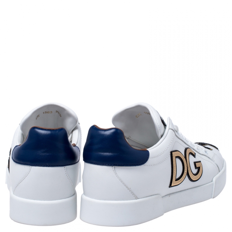 مملوكة مسبقًا Dolce & Gabbana White Leather Portofino Sacred Heart Lace Up Sneakers Size 39.5