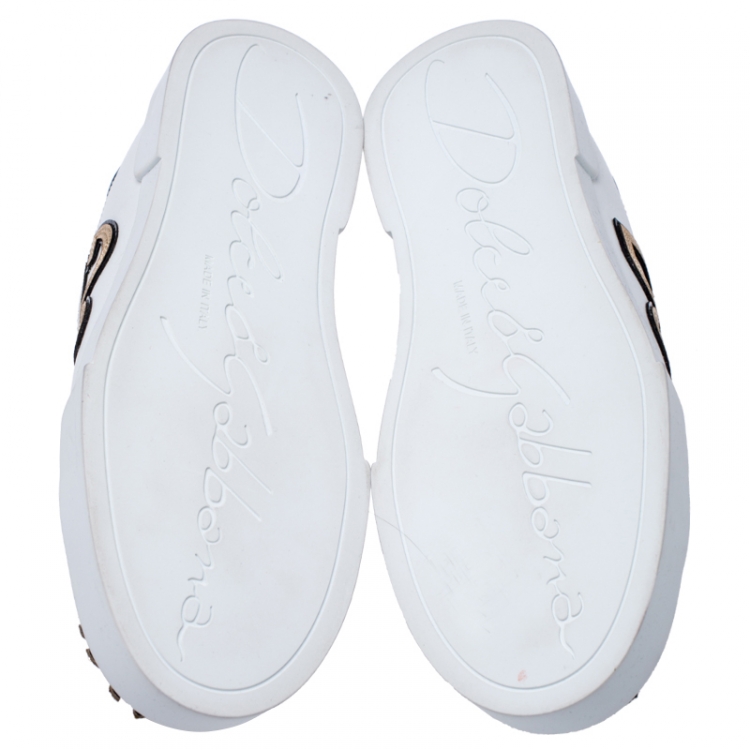 مملوكة مسبقًا Dolce & Gabbana White Leather Portofino Sacred Heart Lace Up Sneakers Size 39.5