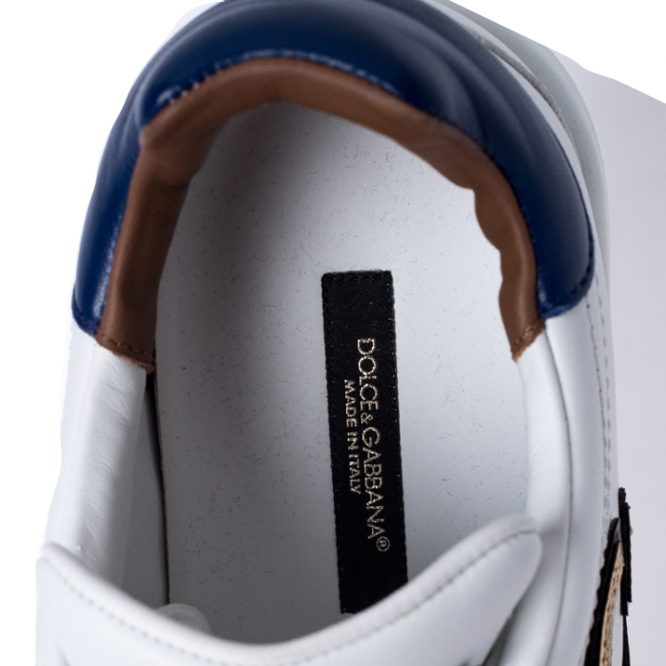 مملوكة مسبقًا Dolce & Gabbana White Leather Portofino Sacred Heart Lace Up Sneakers Size 39.5
