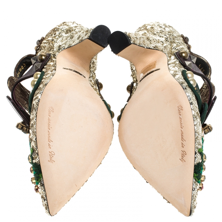 Pre Owned Dolce & Gabbana Multicolor Mixed Media Crystal Embellished Mary Jane Pumps Size 37.5
