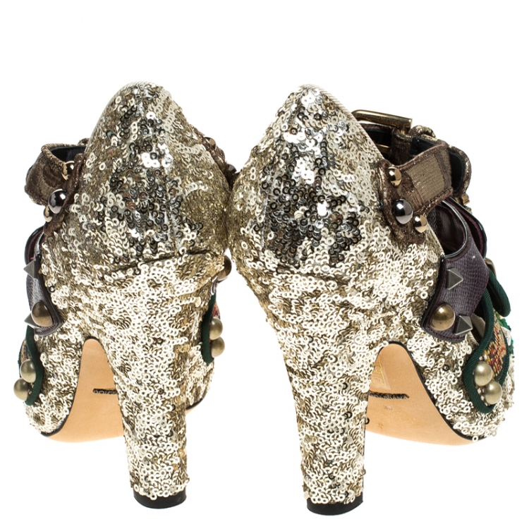 Pre Owned Dolce & Gabbana Multicolor Mixed Media Crystal Embellished Mary Jane Pumps Size 36