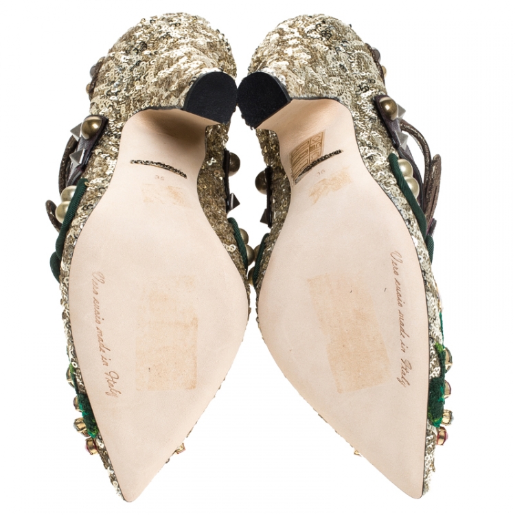 Pre Owned Dolce & Gabbana Multicolor Mixed Media Crystal Embellished Mary Jane Pumps Size 36