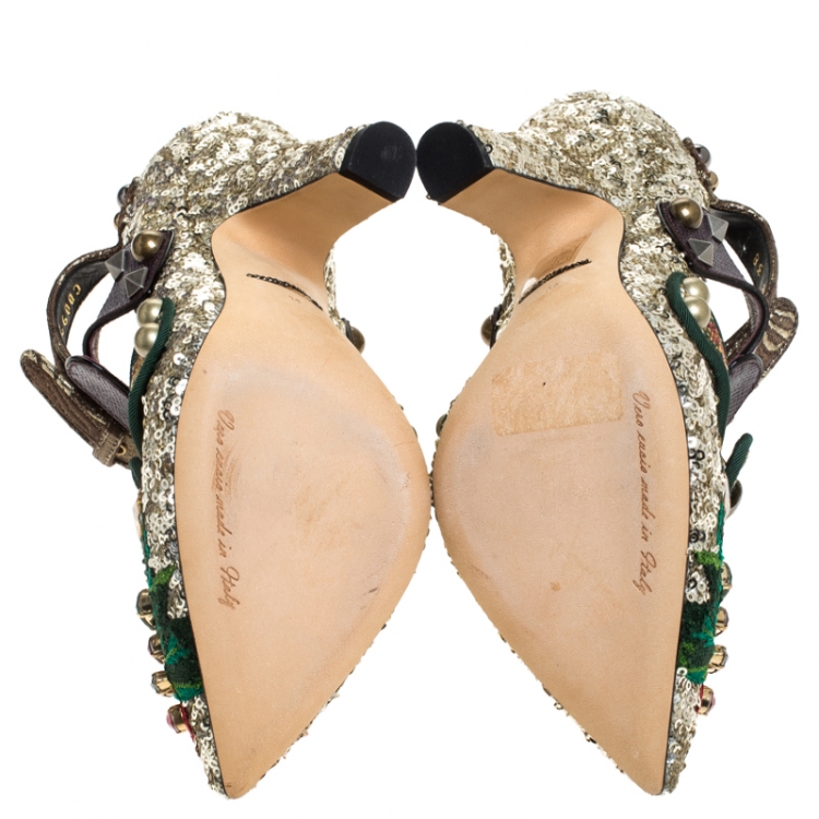 Pre Owned Dolce & Gabbana Multicolor Mixed Media Crystal Embellished Mary Jane Pumps Size 38
