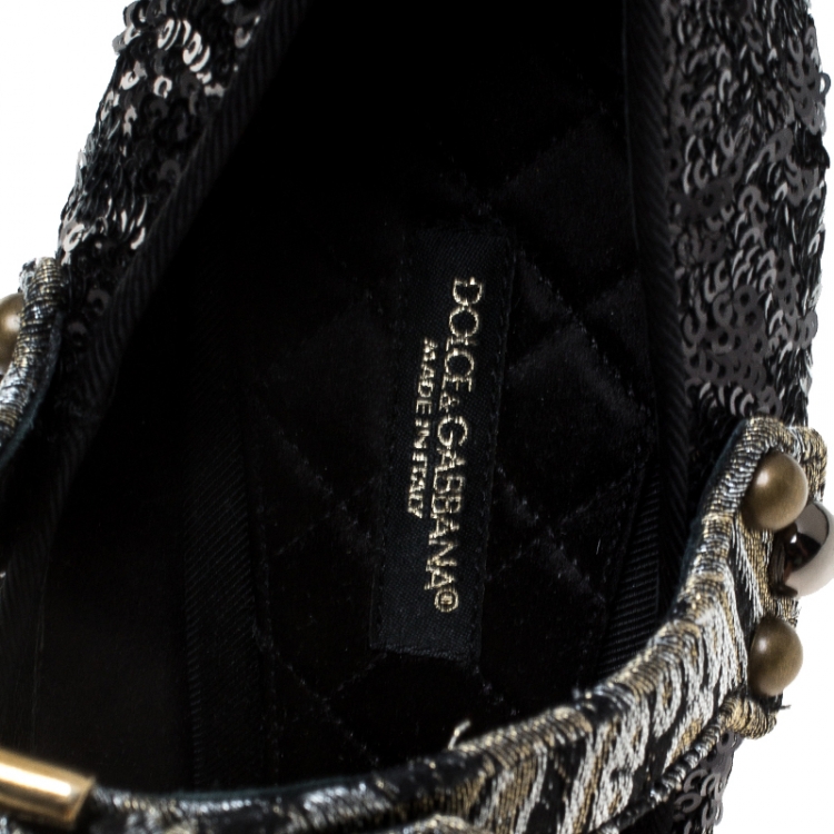 Pre Owned Dolce & Gabbana Black Mixed Media Crystal Embellished Mary Jane Pumps Size 40 
