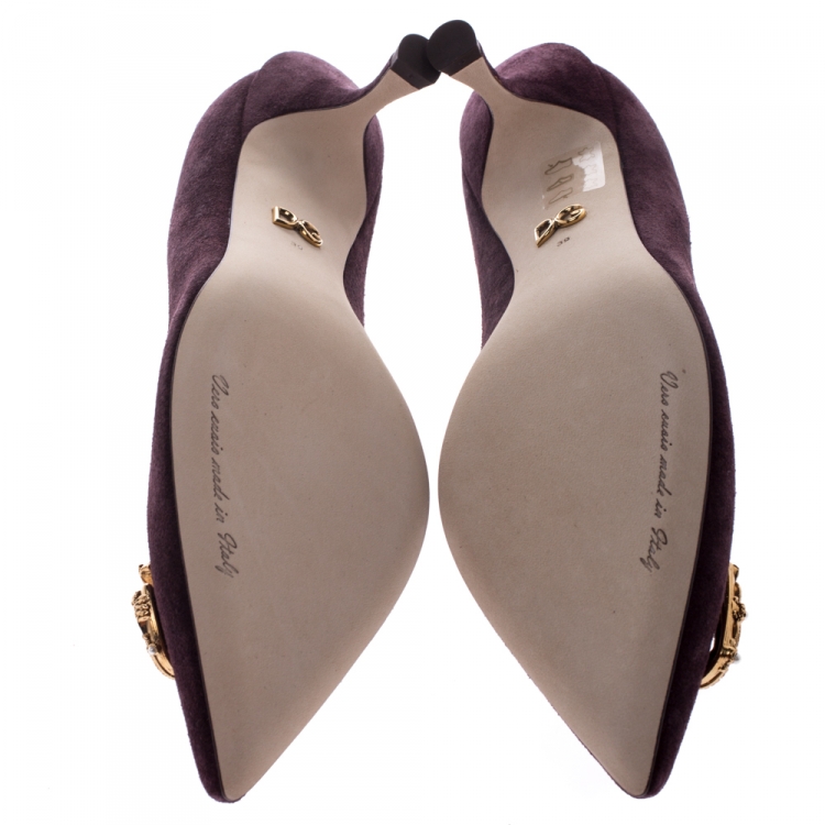 Pre Owned Dolce & Gabbana Burgundy Suede DG Amore Pointed Toe Pumps Size 39