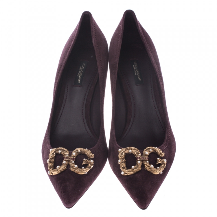 Pre Owned Dolce & Gabbana Burgundy Suede DG Amore Pointed Toe Pumps Size 39