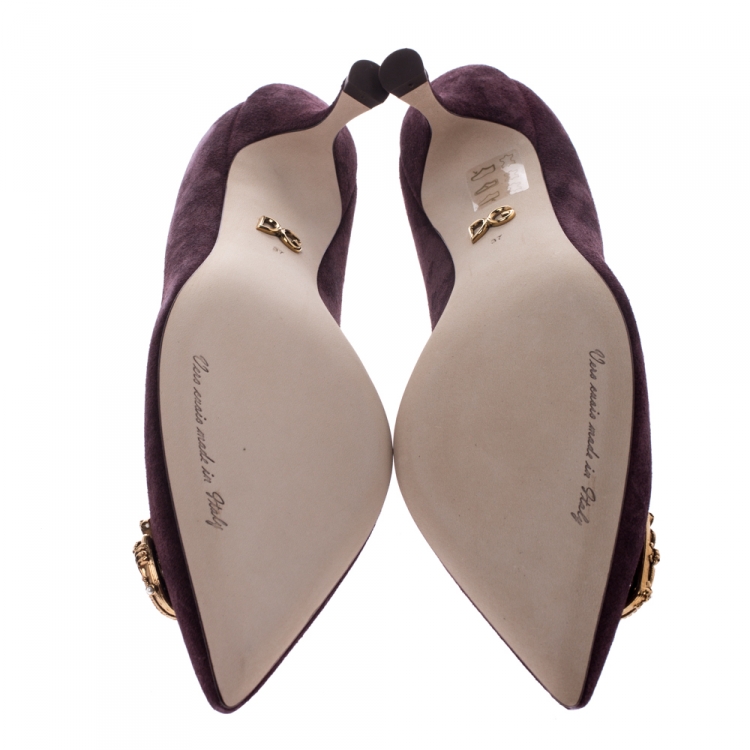Pre Owned Dolce & Gabbana Burgundy Suede DG Amore Pointed Toe Pumps Size 37