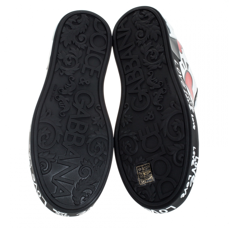 Pre Owned Dolce & Gabbana Multicolor Leather Portofino Heart Print Low Top Sneakers Size 39