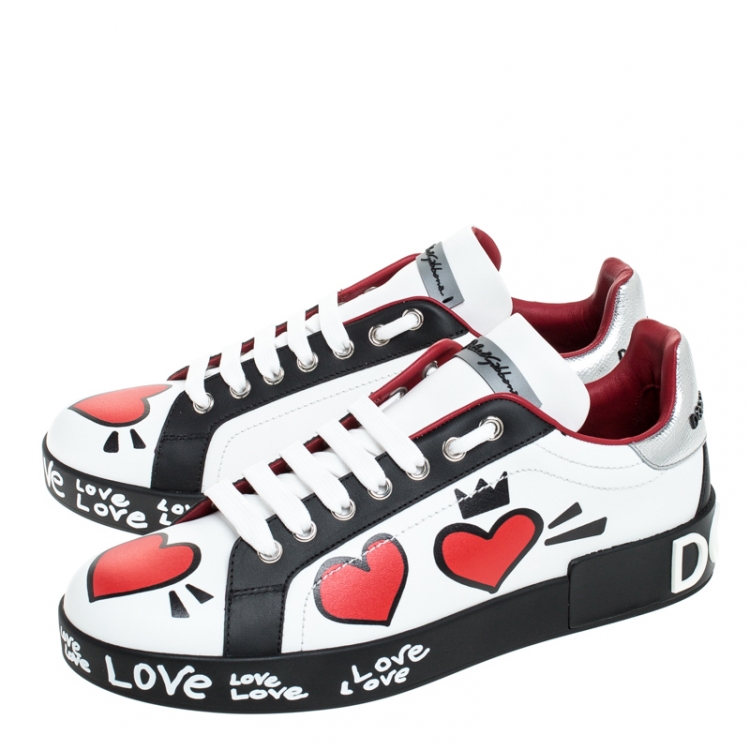 Pre Owned Dolce & Gabbana Multicolor Leather Portofino Heart Print Low Top Sneakers Size 39