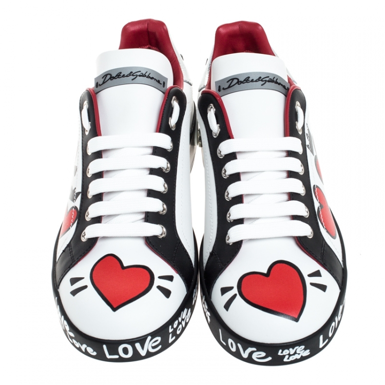 Pre Owned Dolce & Gabbana Multicolor Leather Portofino Heart Print Low Top Sneakers Size 39