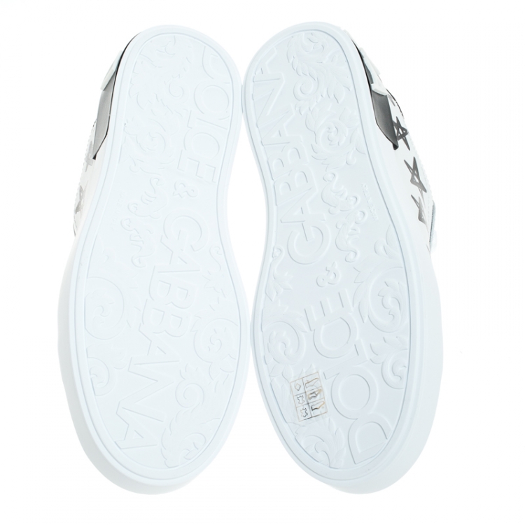 Pre Owned Dolce and Gabbana White/Black Leather Portofino Low Top Sneakers Size 38