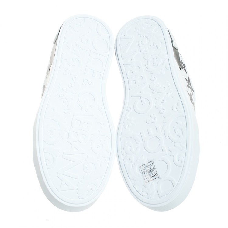 Pre Owned Dolce and Gabbana White/Black Leather Portofino Low Top Sneakers Size 37.5