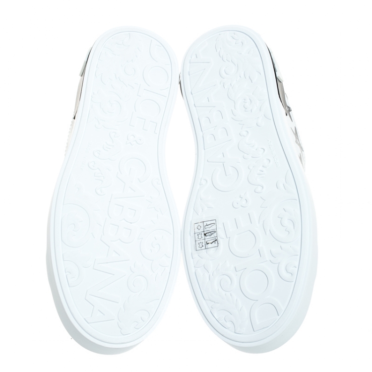 Pre Owned Dolce and Gabbana White/Black Leather Portofino Low Top Sneakers Size 37