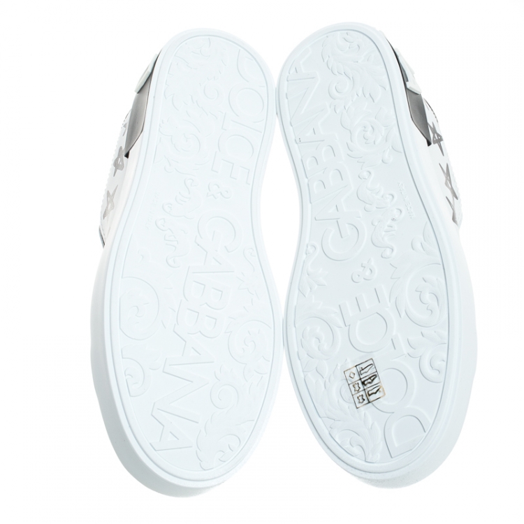 Pre Owned Dolce and Gabbana White/Black Leather Portofino Low Top Sneakers Size 39