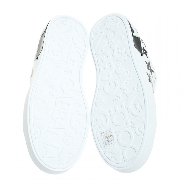 Pre Owned Dolce & Gabbana White/Black Leather Portofino Low Top Sneakers Size 38.5