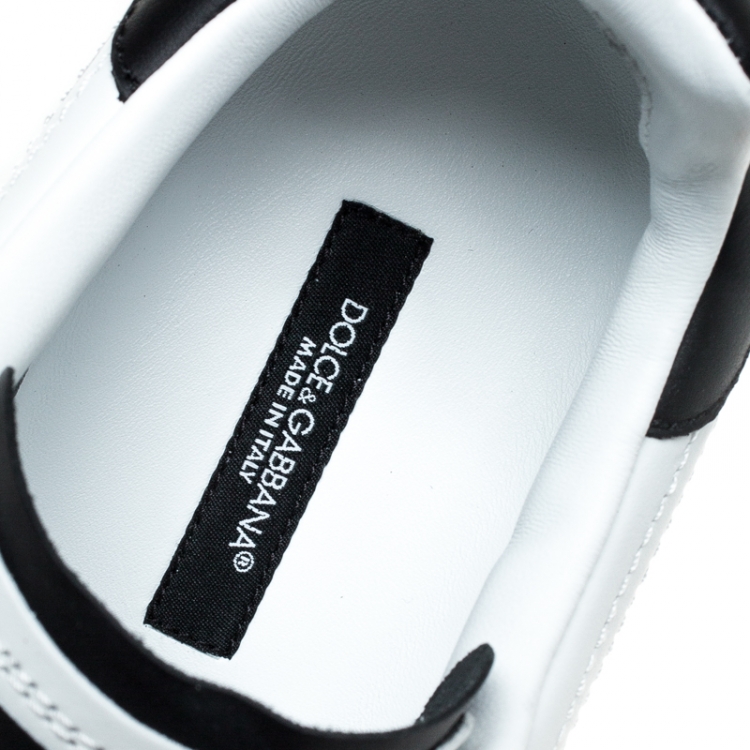 Pre Owned Dolce & Gabbana White/Black Leather Portofino Low Top Sneakers Size 38.5
