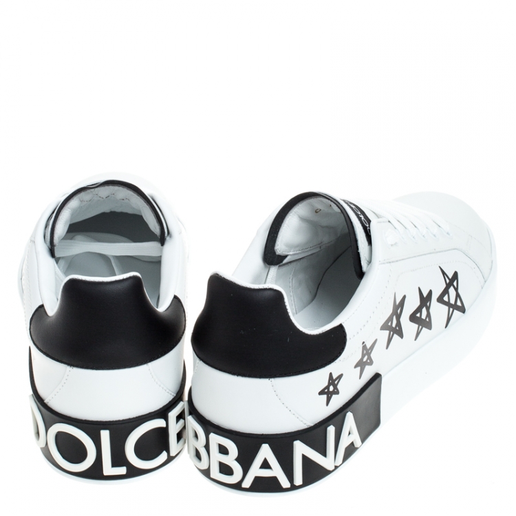 Pre Owned Dolce & Gabbana White/Black Leather Portofino Low Top Sneakers Size 38.5