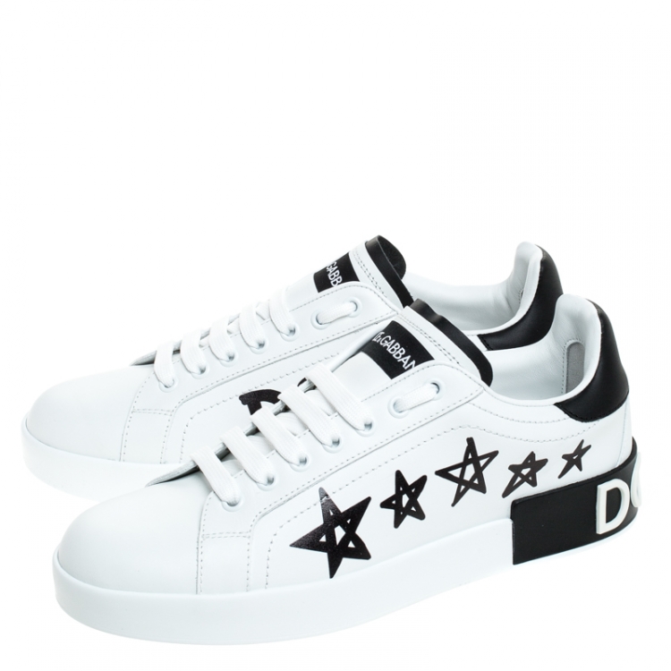 Pre Owned Dolce & Gabbana White/Black Leather Portofino Low Top Sneakers Size 38.5