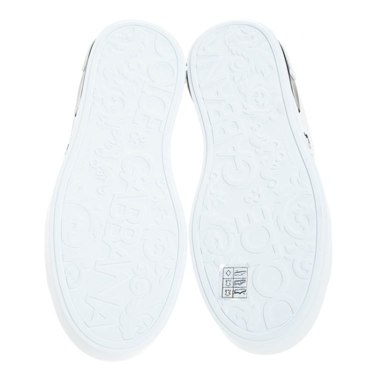 مملوكة مسبقًا Dolce and Gabbana White/Gold Leather Portofino Low Top Sneakers Size 37.5