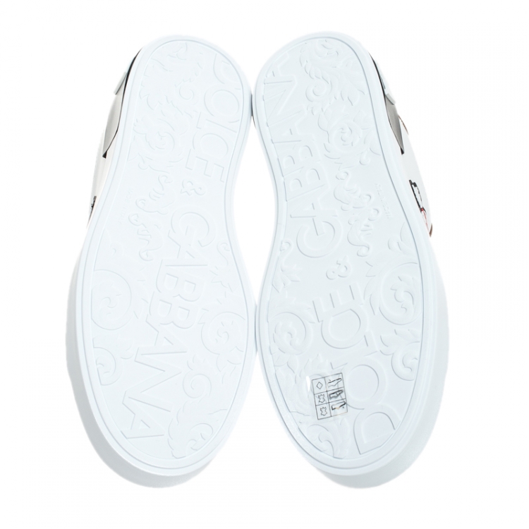 Pre Owned Dolce and Gabbana White/Gold Leather Portofino Low Top Sneakers Size 39