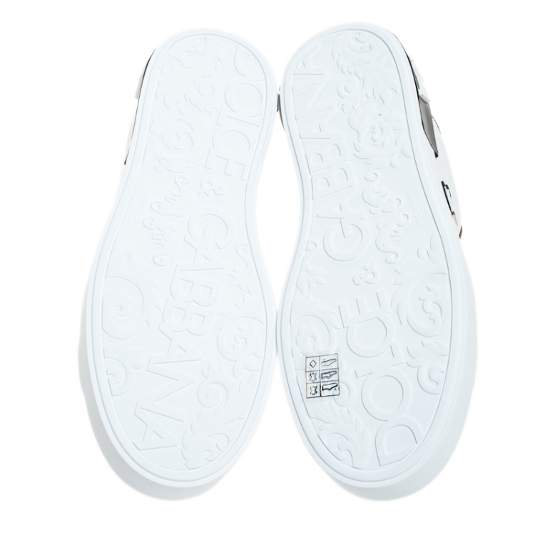 Pre Owned Dolce and Gabbana White/Gold Leather Portofino Low Top Sneakers Size 38