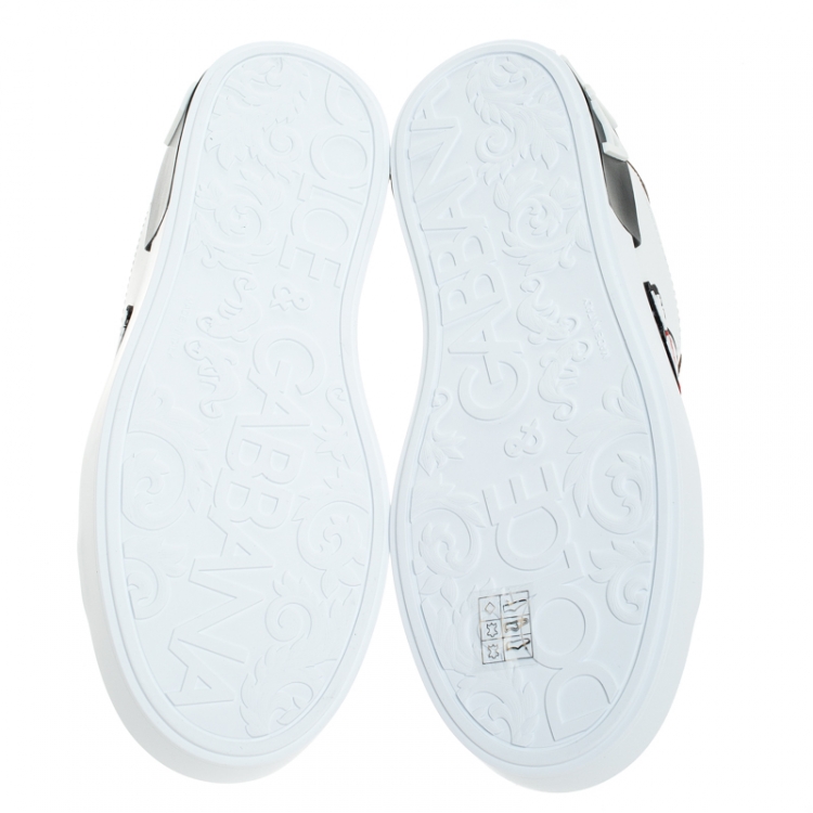 مملوكة مسبقًا Dolce & Gabbana White/Gold Leather Portofino Low Top Sneakers Size 38.5