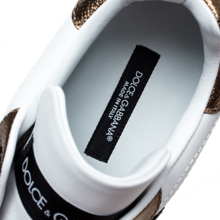 مملوكة مسبقًا Dolce & Gabbana White/Gold Leather Portofino Low Top Sneakers Size 38.5