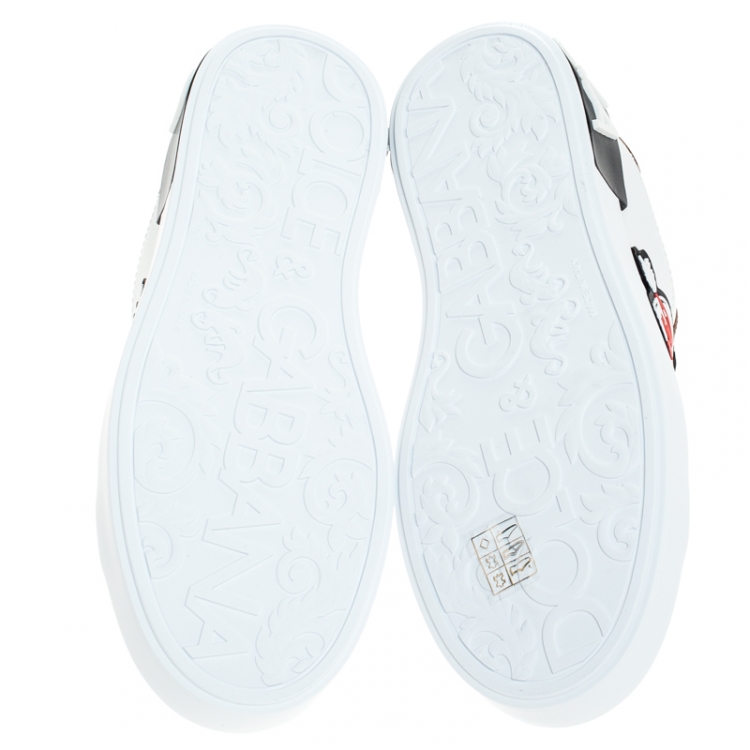 Pre Owned Dolce and Gabbana White/Gold Leather Portofino Low Top Sneakers Size 37