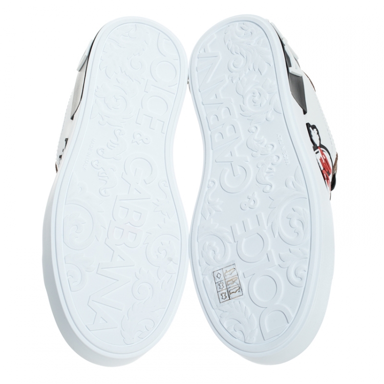 Pre Owned Dolce and Gabbana White/Gold Leather Portofino Low Top Sneakers Size 35.5