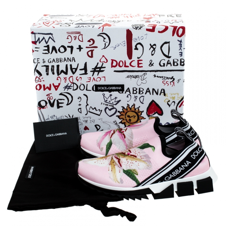 Pre Owned Dolce & Gabbana Pink Floral Stretch Fabric Sorrento Slip-On Sneakers Size 37.5