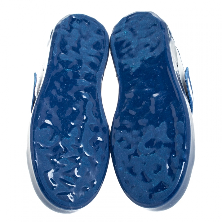 Pre Owned Dolce & Gabbana Blue/White Elastic Logo Leather Melt Portofino Sneakers Size 37