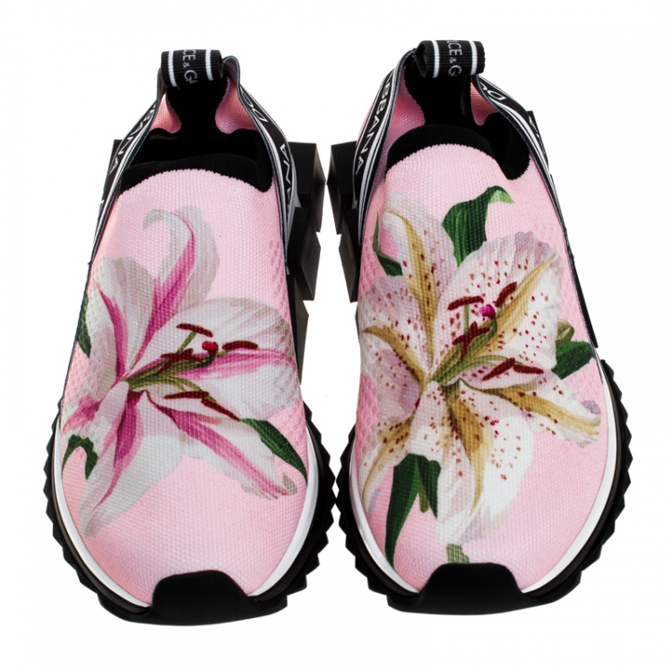 Pre Owned Dolce and Gabbana Pink Floral Stretch Fabric Sorrento Slip-On Sneakers Size 39